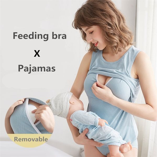 

feeding bra cotton pajamas for maternity clothes nursing breastfeeding bras solid color pregnancy sleeping wear easy feeding bra lj201114, White