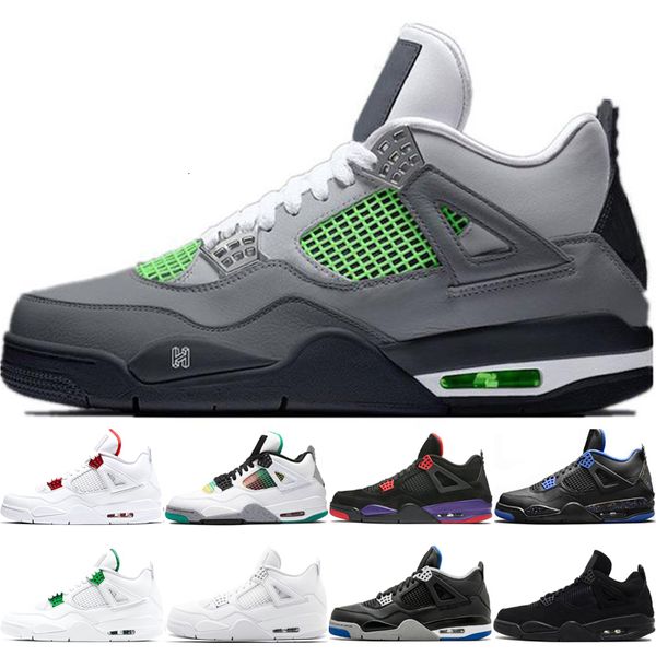 

new basketball shoe man 4s 4 sports shoes neon rasta red metallic count purple green metallic orange metallic pure money chaussures trainers, White;red