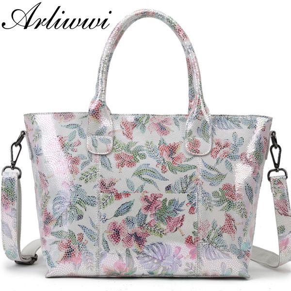 

lady 100% real leather tote handbag shiny flower women genuine cowhide new floral coating designer bags gy03 c0121