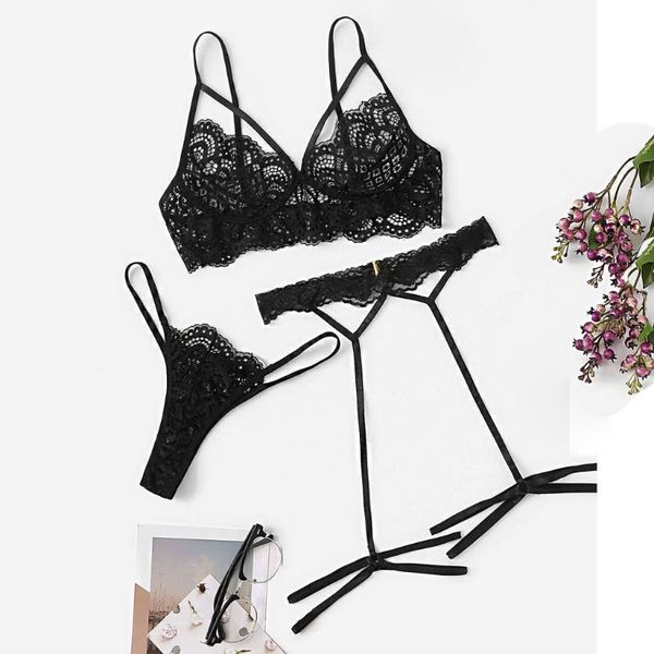 

lace erotic underwear set new women sling bra hollow thong garter sleepwear black lingerie bielizna damska erotyczna, Red;black