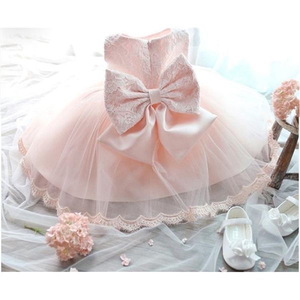 

vintage flower girls dresses children party ceremonies clothing princess baby girl wedding dress birthday big bow christening y200102, Red;yellow