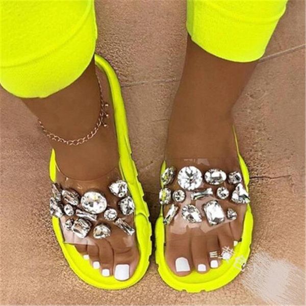 

2021 pvc transparent women summer slippers open toe crystal stud designer shoes women flats rhinestone outdoor beach slipper, Black