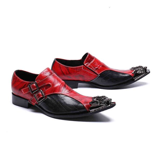 

red british style black patchwork men genuine leather shoes party wedding dress male paty prom shoes slip on business male