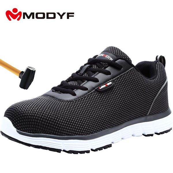 

modyf мужская обувь безопасности дышащий стали toe lightweight anti-разбив нескользящие светоотражающие повседневный sneaker работа, Black