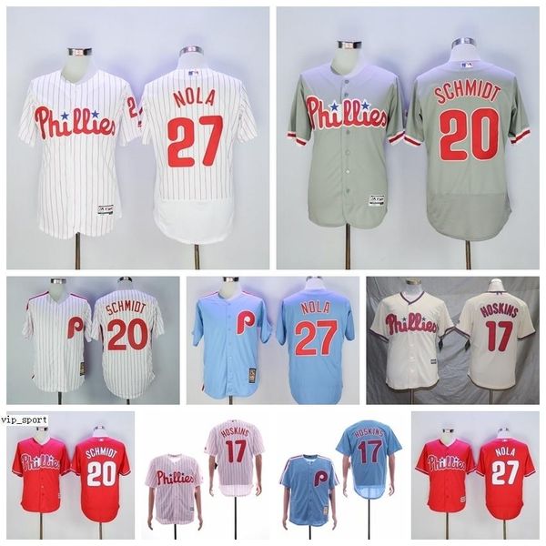 

vintage phillies 17 rhys hoskins jerseys pinstripe baseball 20 mike schmidt aaron nola flexbase cool base red blue grey white ing, Blue;black