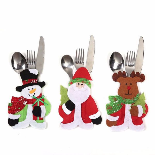 

santa snowman moose christmas new year pocket fork knife cutlery holder bag non-woven table dinner decoration dhe1779