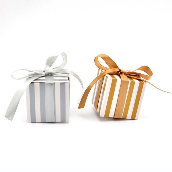 

50pcs/lot gold/silver candy box kraft paper gift favor package with ribbon wedding party decoration supplies ing