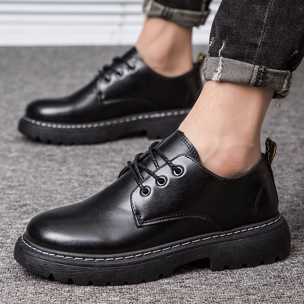 

spring 2020 new harajuku style small leather shoes for men british casual men's shoes with thick soles c1212, Black;white