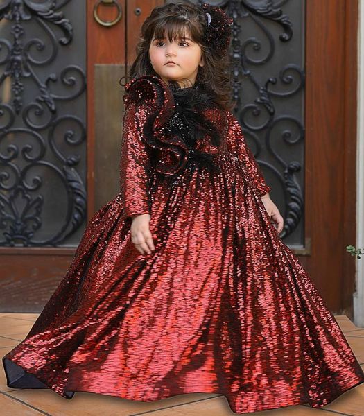 

burgundy sparkly flower girl dresses sequined long sleeves little girl pageant dresses wedding dresses communion gowns v34, White;blue
