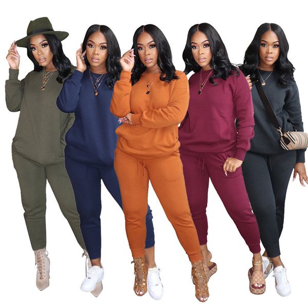 

women tracksuit solid color long sleeves round collar hoodie sweatshirt pants autumn winter two pieces casual sports suit cz121104, Gray