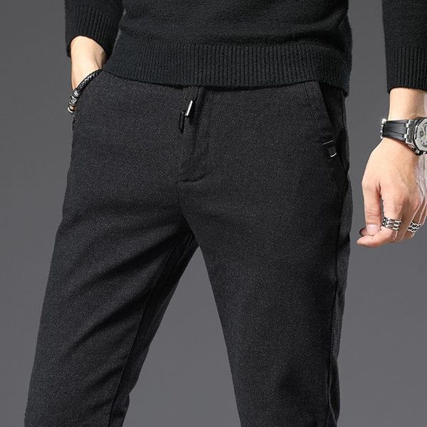 

2020 new spring men's pants male pant straight men smart casual trousers full length thick micro strech simple style size 38, Black