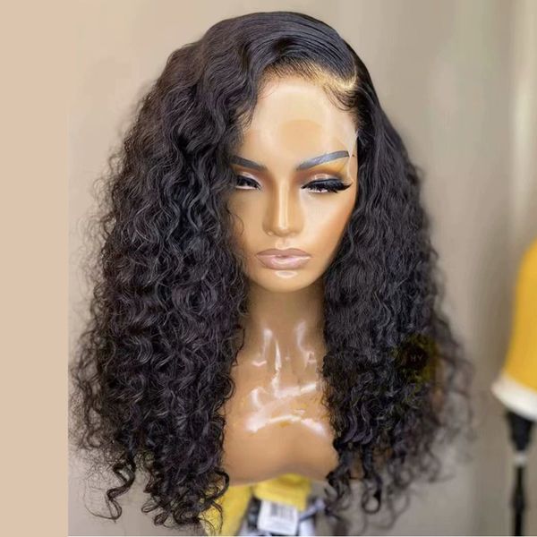 

180 density soft kinky curly lace front wig for women black with babyhair preplucked glueless daily cosplay 26 inch long style wig, Black;brown