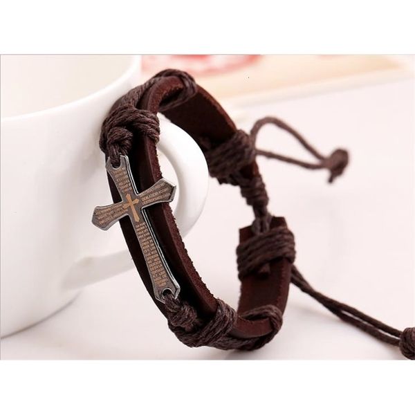 

genuine cross bible urban charm bracelet handmade leather bangle wristband retro religious jewelry for men women bracele