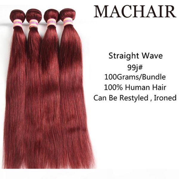 

pre-colored peruvian hair 3 4 bundles 99j burgundy remy human hair extensions wine red straight hair weave bundles, Black