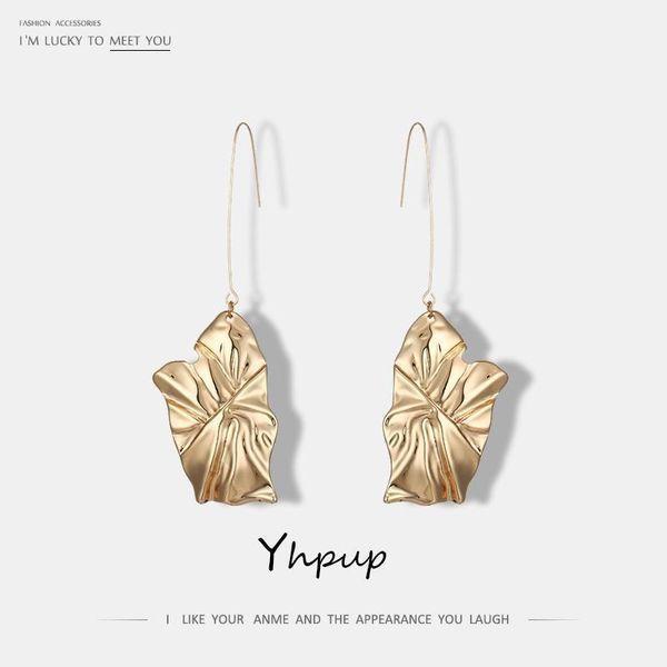 

yhpup chunky leaves leaf long pendientes earrings charms fashion metal zinc alloy dangle earrings for women brinco1, Silver