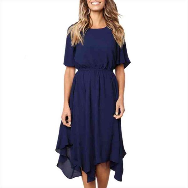 

summer dresses lady solid color irregular tight waist short sleeve o neck elegant midi dress womens clothing apparel dress sets, Gray