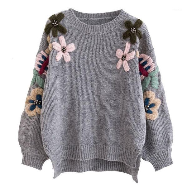 

2020 winter women o-neck sweaters autumn women flower knit sweaters1, White;black