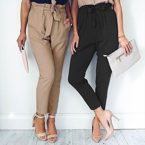 

pants women high waist elastic harem pants casual chffion ol lady solid long trouser drop shipping, Black;white
