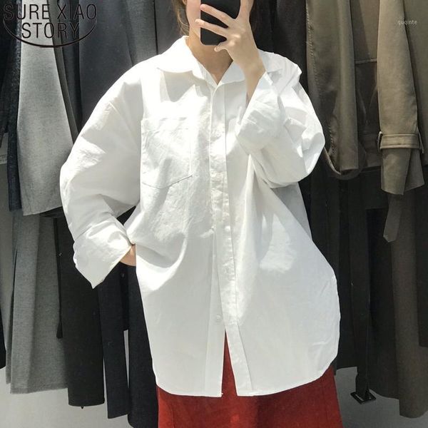 

plus size loose shirts cotton white long shirt women turn-down collar long sleeve blouse 2021 autumn fashion ladies 124541