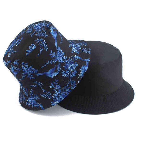 

summer foldable panama bucket hat women outdoor cotton hunting fishing hat men reversible bucket cap bob chapeau sun hats, Blue;gray