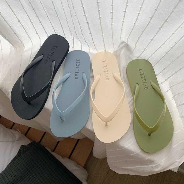 

slippers 2021 summer women beach flip flops ulzzang multi color slip on flats slides ladies indoor soft woman casual shoes1, Black