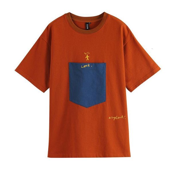 

2020 summer women tees large pocket letter print round neck loose botteming short sleeve t-shirt for women girl female, White