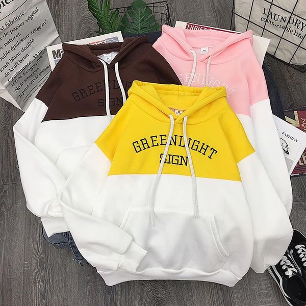 

women's hoodies & sweatshirts winter plus velvet student loose embroidery stitching sweatshirt long sleeve causal jacket korean edition, Black