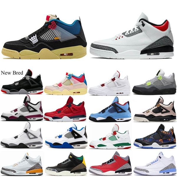 

men 4 4s basketball shoes bred union brigade blue neon fire red laser orange black cat mens trainers sport sneakers cheap