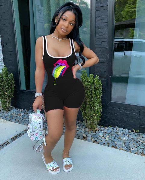 

european and american fashion women's deep u-neck lip vest jumpsuit1, Black;white