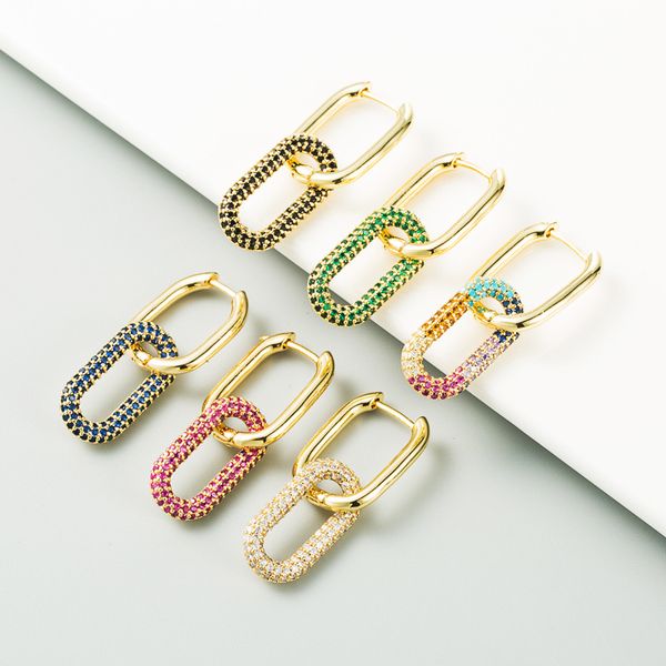 

fashion cz crystal hoop earrings for women fashion rectangle geometric dangle earring hoops for party birthday gifts retro jewelry christmas, Golden;silver