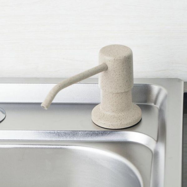 

stainless steel head liquid soap dispenser, bathroom hand wash liquid plastic bottle, kitchen sink soap dispenser beige