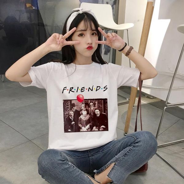 

showtly funny cool terror villain friends movie hipster t shirt o-neck short sleeve aesthetic plus size fashion, White