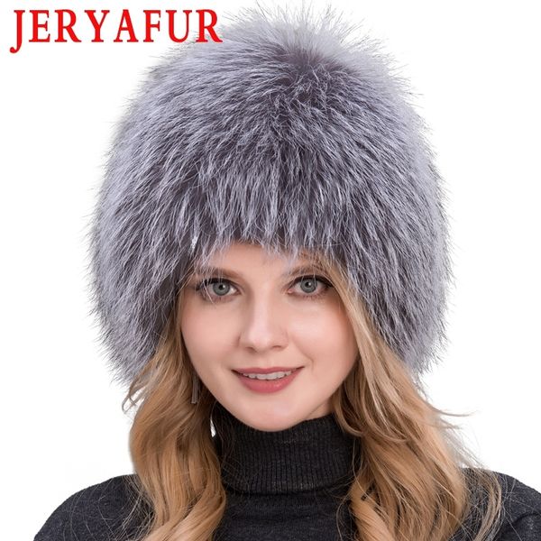 

100% natural silver fox fur women winter hat knitted cap women hat fox fur bomber hat female ear warm winter must y200102, Blue;gray