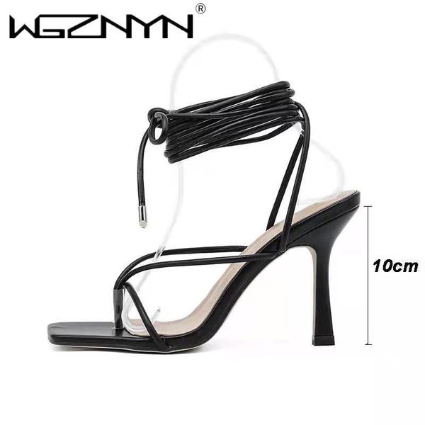 

wgznyn 2021 summer women shoes fashion platform gladiator ankle strap 10cm high heels brand designer model catwalk sandals, Black