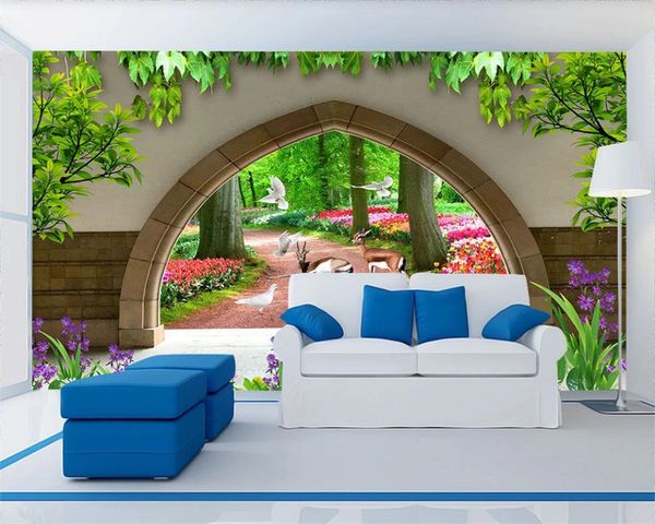 3D Foto Wallpaper Mural Linda Jardim Arborizado Cenário Casa Decoração Sala de estar Quarto Voltar Quarto Papel de Parede 3D