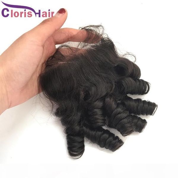 

aunty funmi peruvian lace closure bouncy spring curly human hair lace closures original egg curl pieces bleached knots, Black;brown