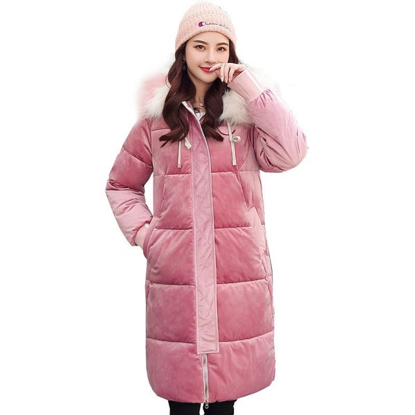 

2021 new female winter black pink m-3xl plus size skin with hood down cotton fashion jacket parka 98bn