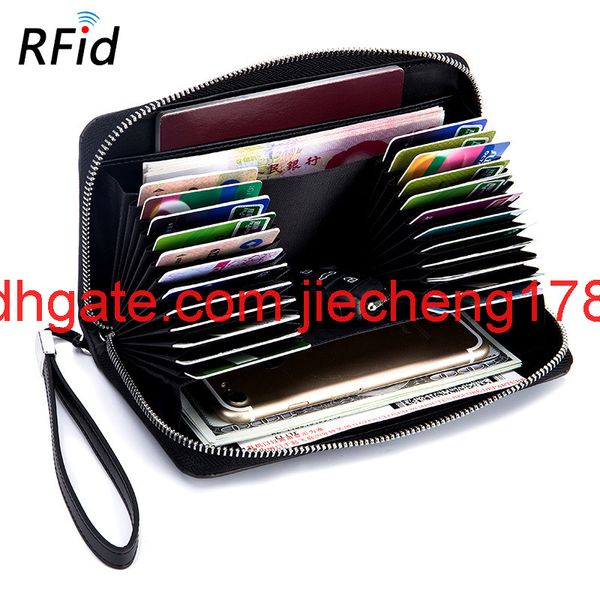 

organ wallet long men's multi card leather large capacity card bag new hand bag women's zipper mobile phone bag, Red;black