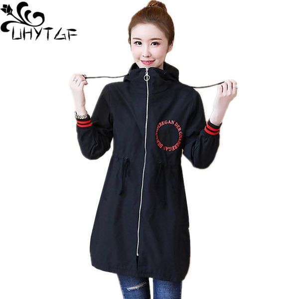 

uhytgf autumn women's trench coat plus size print loose female trench coats korean splice fashion women's lace hooded coats x421, Tan;black