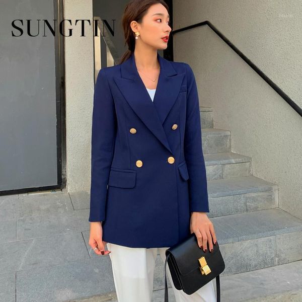 

women's suits & blazers sungtin oversized blazer women long sleeve navy blue korea casual double breasted jacket female outerwear offic, White;black