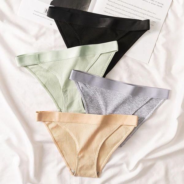 

3pcs cotton women's panties soft striped women underpants solid girls briefs female lingerie comfort intimate underwear, Black;pink