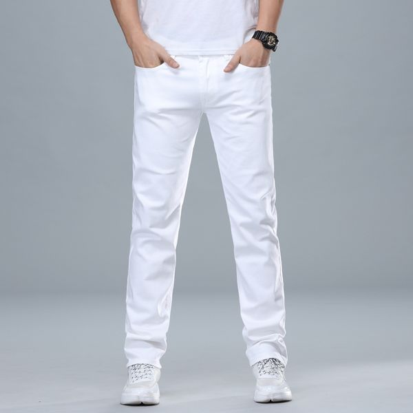

classic men's regular white fit brem fashion business denim advanced drawing cotton designer pants, Blue