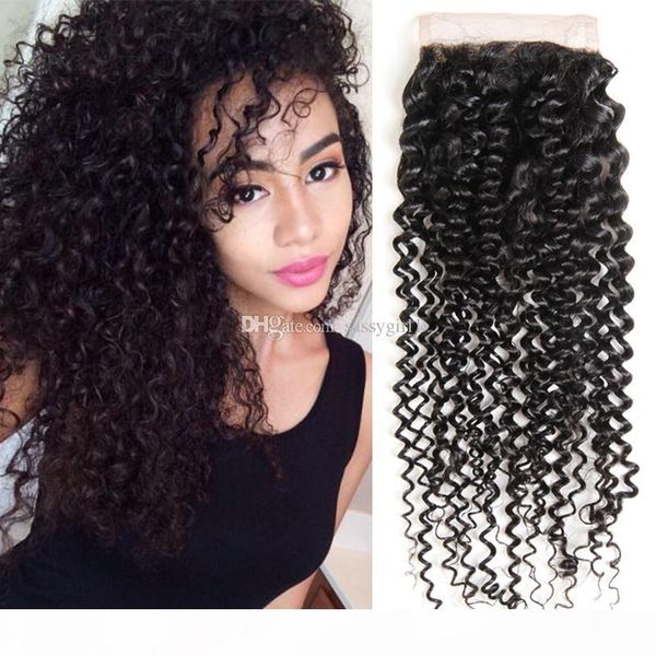 

peruvian curly hair closure three middle part peruvian virgin kinky curly hair closure 100% human hair closure natural color sassy girl, Black;brown