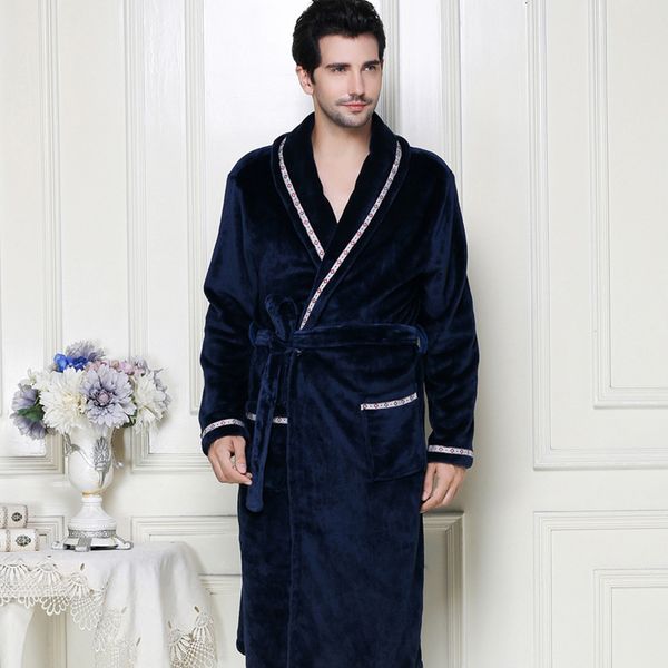 

new arrival men's winter robe male warm long bathrobes comfortable ladies bath robe dressing men solid homewear plus size 201109, Black;brown