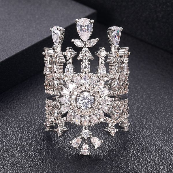 

jankelly new indian african dubai wide full prong cz rings for women superstar party show jewelry individuality attrective 201218, Silver