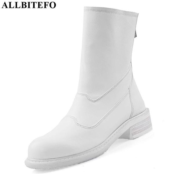 

boots allbitefo real genuine leather women autumn winter pure color fashion ankle comfortable breathable, Black