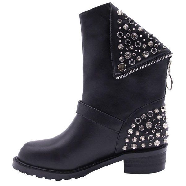 

autumn new round toe rivets ankle boots for women back zipper motorcycle boots low heels winter women botines mujer 2021, Black