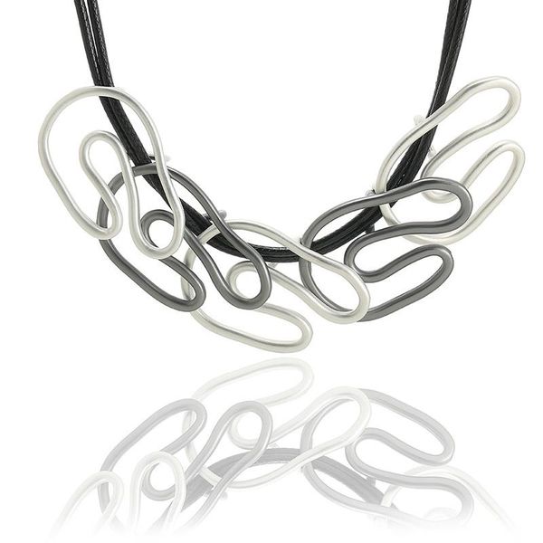 

eloyhi women leather rope necklace geometric double collar choker for women punk trendy neckalce&pendants gift, Silver