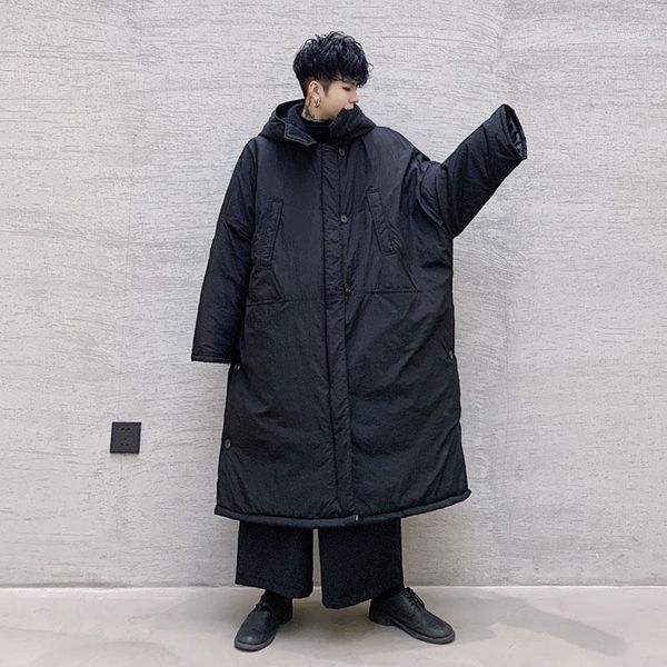 

men winter long loose hooded parkas jacket overcoat male women japan street dark black cotton padded thick coat outerwear1
