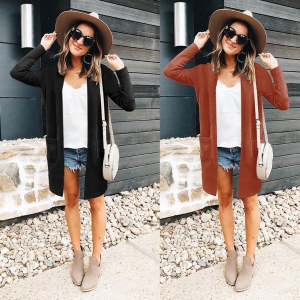 

adfvat autumn winter long sleeve woolen sweater women casual solid color double pockets long coat open stitch coat wm-my059, Tan;black